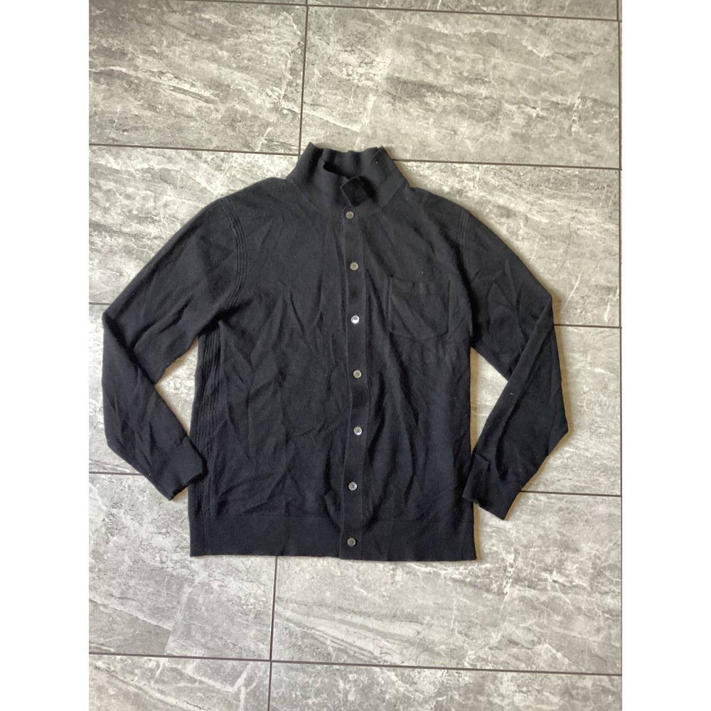 Quince Mongolian Cashmere Button Down Sweater Black Mock Neck Cardigan Large